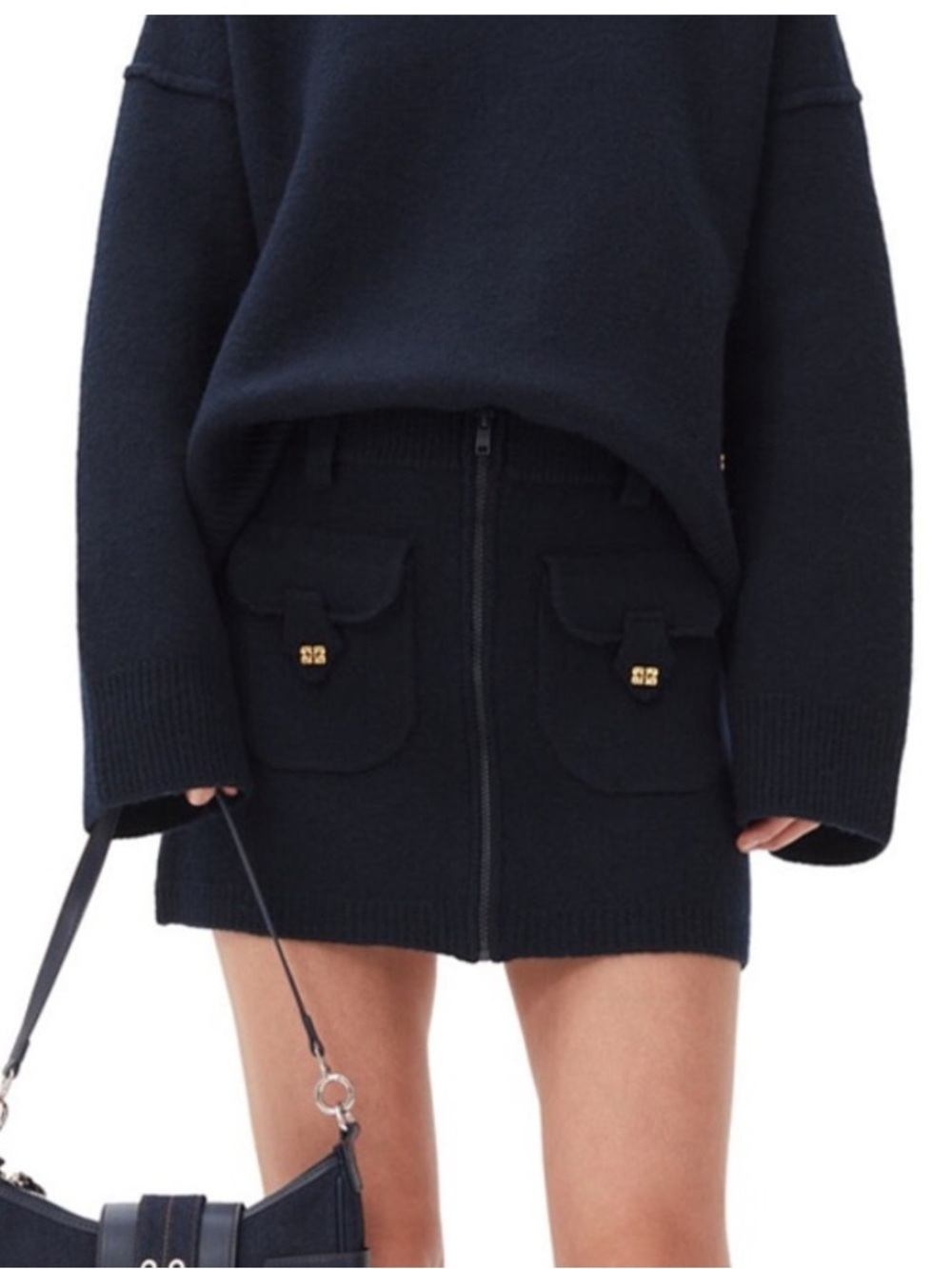 NWT Ganni Wool Navy Skirt Size Medium